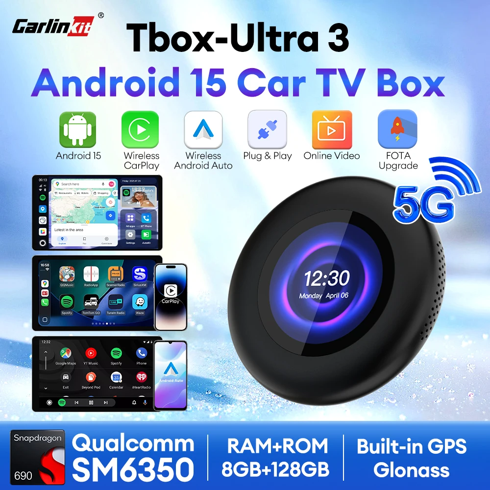 2026 CarlinKit Ultra 3 Android 15 TV Box Wireless CarPlay Android Auto SM6350 8GB+128GB 5G LTE For Netflix IPTV BMW Audi Kia VW