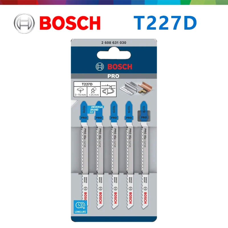 Original Bosch T227D Jigsaw Blade 2608631030 100mm HSS T-shank for Aluminium Metal Pipe Profile Curve Cutting