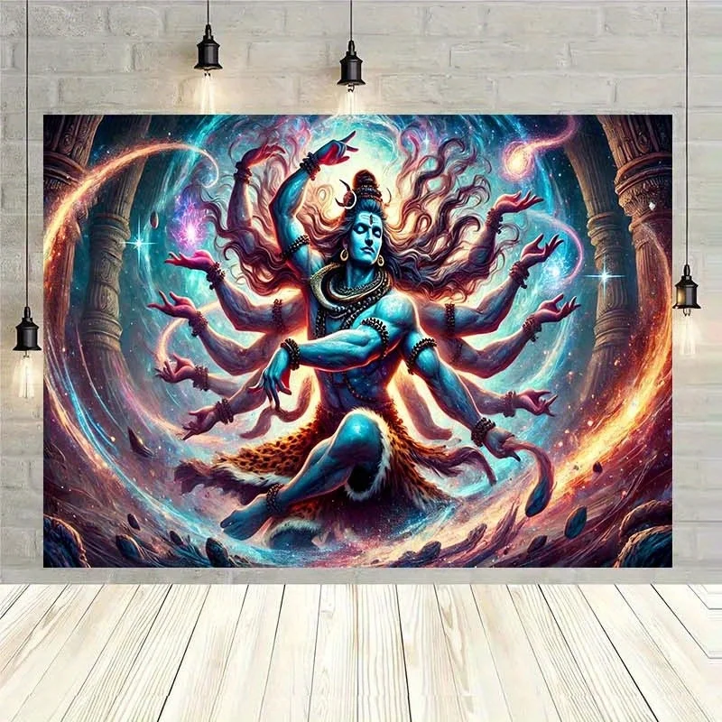 1pc Hindu Deity Shiva Wall Tapestry 2D Spiritual Art Cosmic Energy Multi Armed Divine Figure Meditation Room Decor