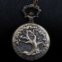 Vintage Tree Sculpture Arabic Digital Dial  Quartz Pocket Watch Necklace Pendant Chain Unique Timepiece Jewelry Gift for Men
