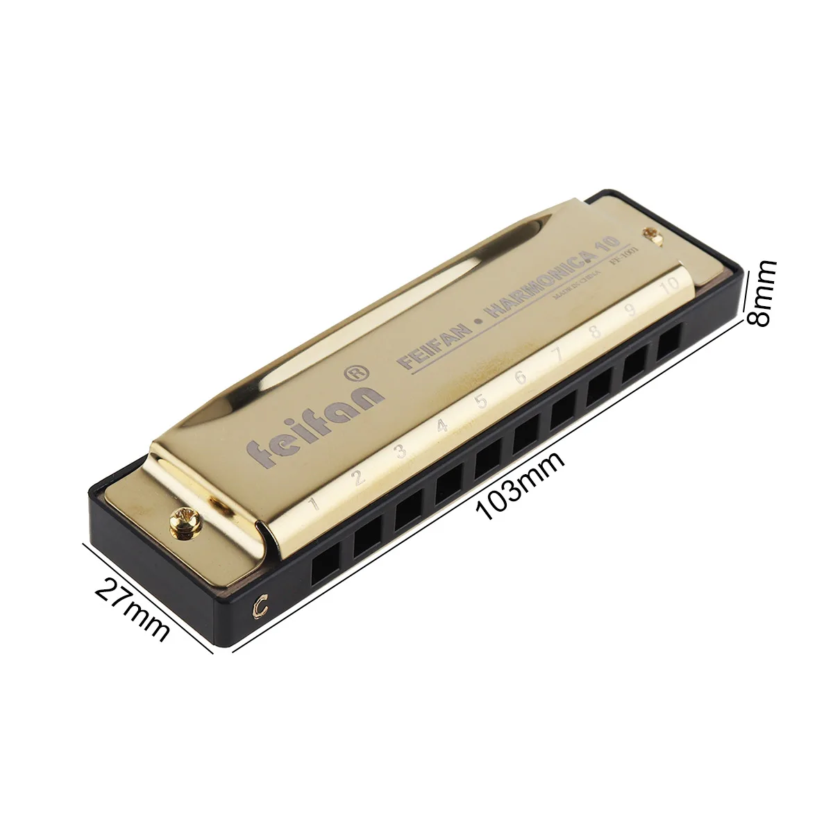 10 Holes 20 ToneC Matte Gold / Black Harmonica Blues Harp Mouth Organ Stainless Steel Musical Instrument for Beginner