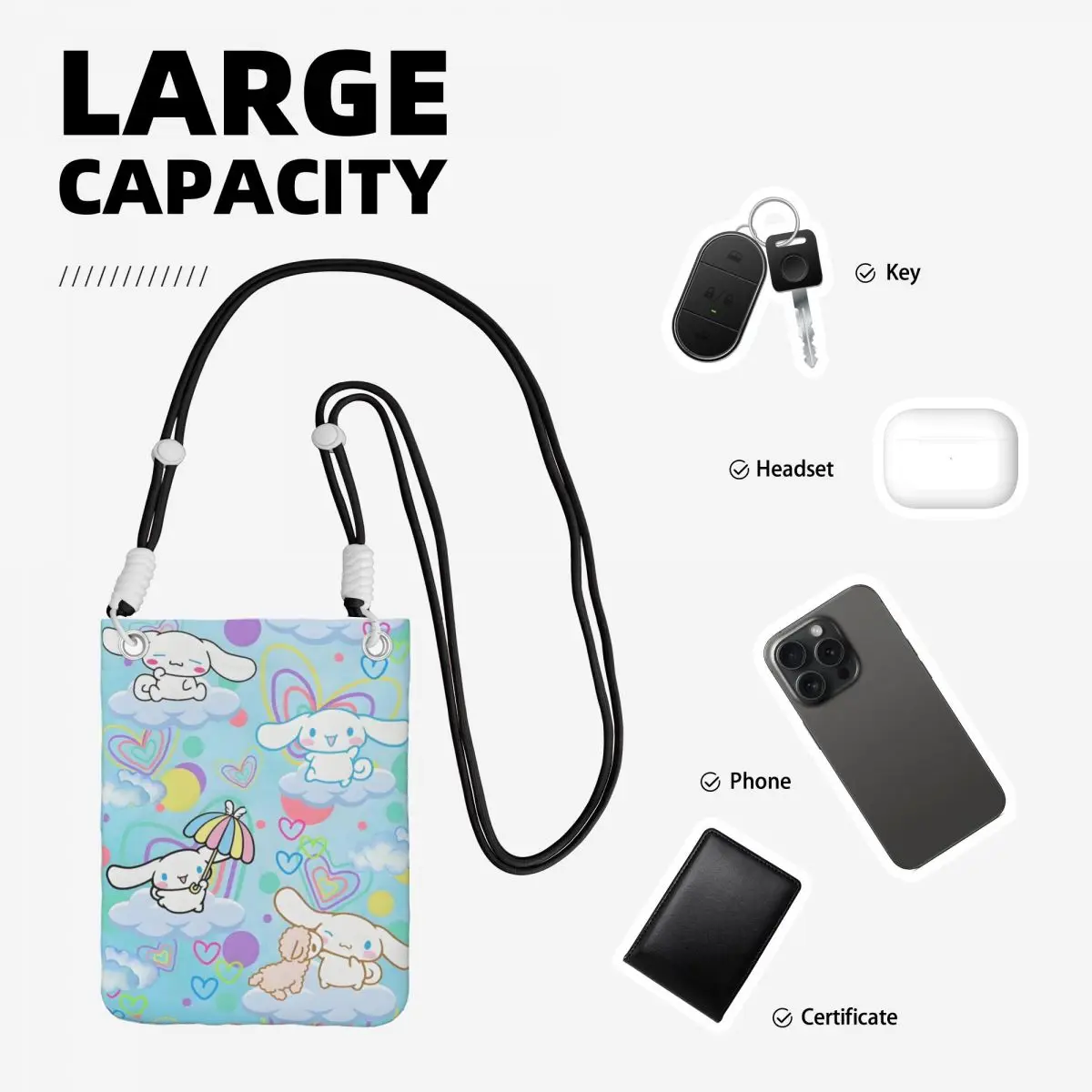 مخصص سينامورول حقيبة الهاتف المحمول لركوب الدراجات التخييم النساء الرجال لطيف الكلب الصغيرة Crossbody محفظة الهاتف الذكي المحفظة مع حزام
