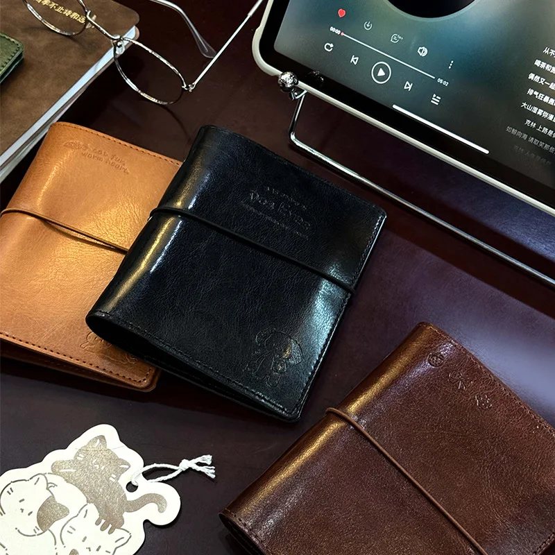 80 Pages/book Cute Cat and Dog Landscape Leather Cover Loose-leaf Book Creative DIY Journal Material Collage Stationery - view 3