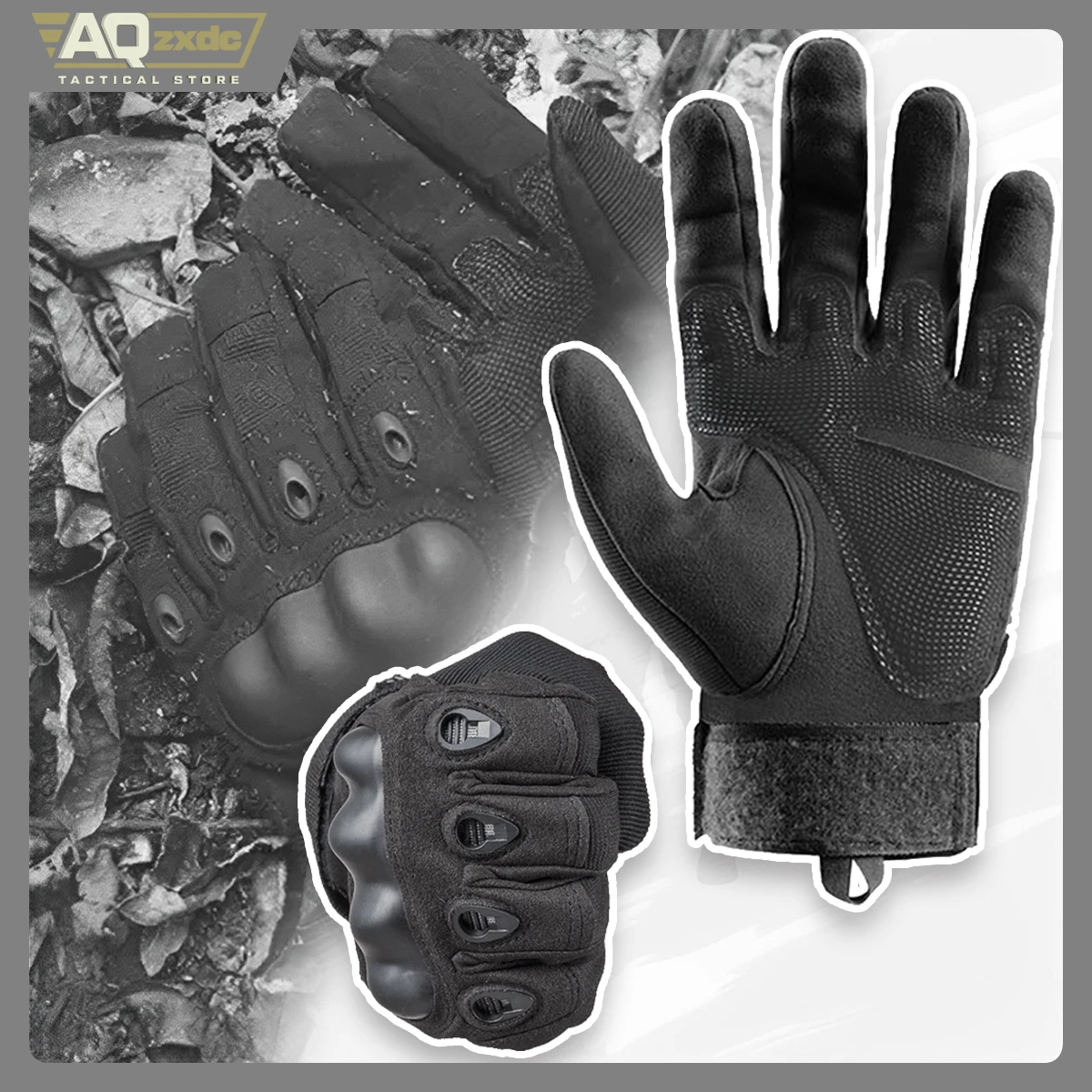 Airsoft Full Finger Gloves with Glove Buckle & Knuckle Protection Tactical Assault Training Gloves for Riding, Hunting, Cycling