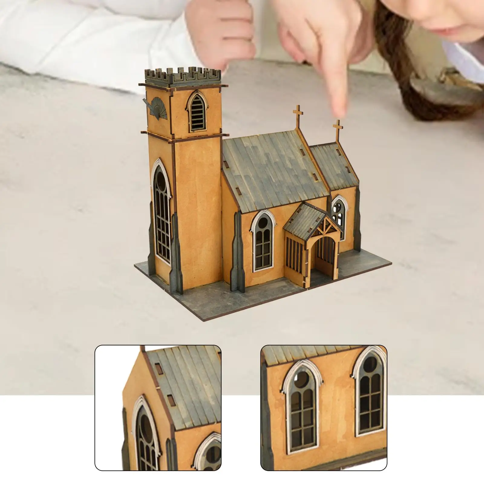 1/72 Church Building Model Kit Diorama, DIY Easy Assembly, Miniature Scene Model 3D Wooden Puzzles Sand Table Architecture Model