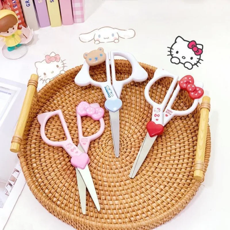 Kawaii Sanrio Hello Kitty My Melody Kuromi Children\'s Handmade Stainless Cutter with Cover Student Stationery Supplies Scissors