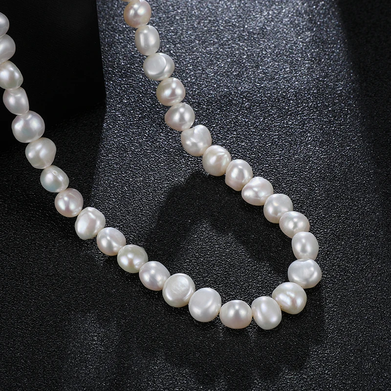 Baroque Shaped  Natural Freshwater Pearls Necklace 8-9mm 925 Sterling Silver Chain Fashion Elegant  Jewelry Hot Gifts  for Women