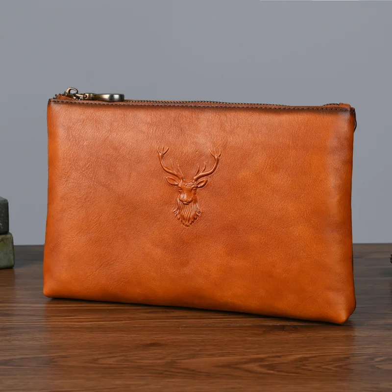 حقيبة يد كاجوال كلاسيكية من جلد البقر المدبوغة بالخضراوات، حقيبة تخزين أعمال محمولة ذات سعة كبيرة