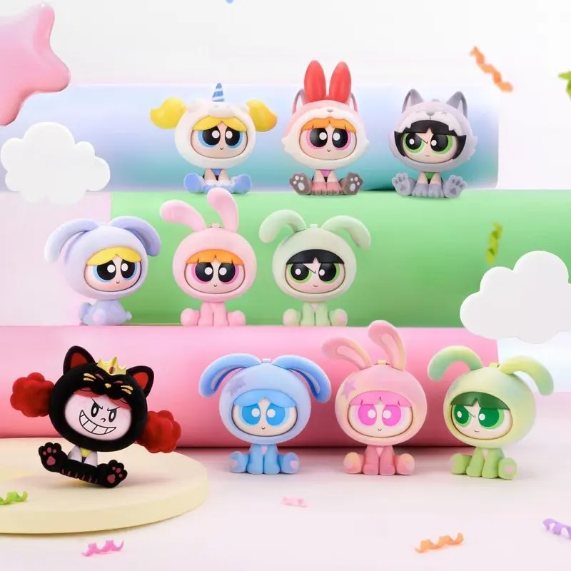 

Kayou The Powerpuff Girls Lucky Cat Face Changing Blind Box Collectible Figure Desktop Ornament Anime Peripheral Toy