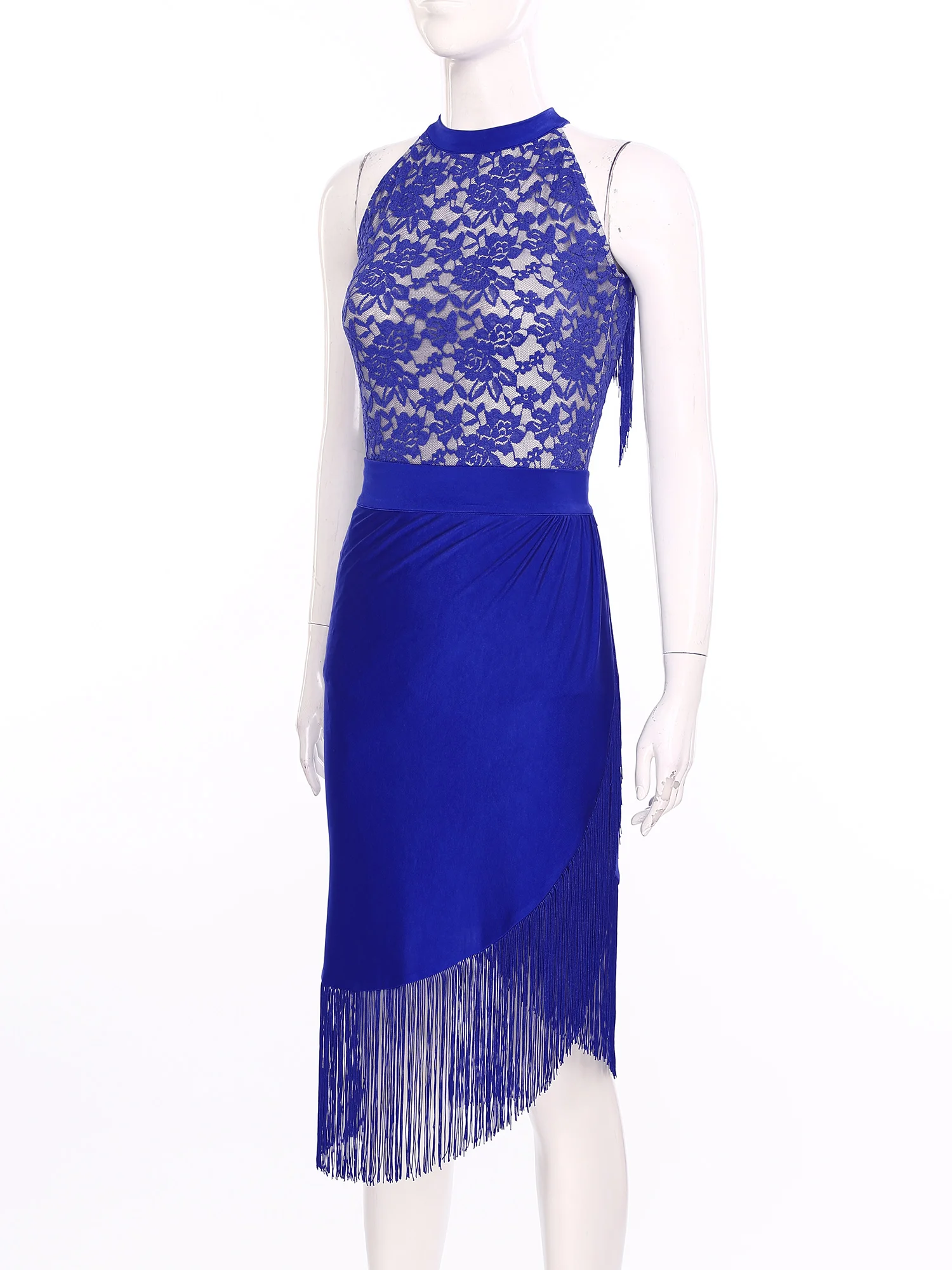 Tenue de danse latine pour femmes, justaucorps sans manches en dentelle avec jupe à franges pour salle de bal, Rumba, Tango, Chacha, spectacle de danse