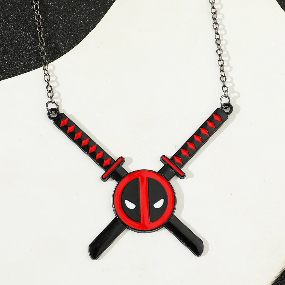 Marvel Superhero Deadpool Pendant Necklace Cool Double Knife Neck Chain Personalized Necklace Gift Suitable for Men and Women