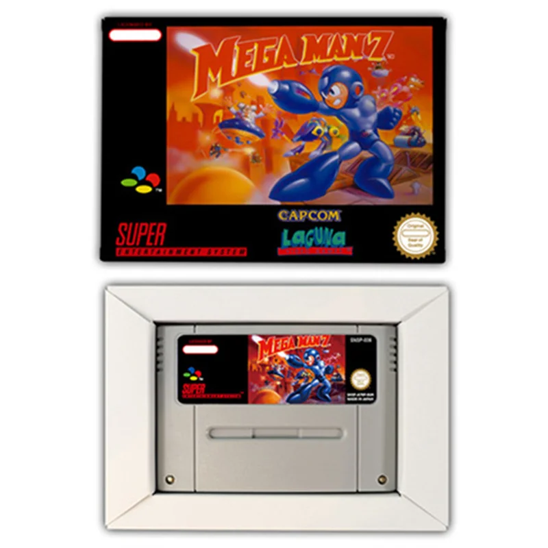 بطاقة ألعاب الحركة Mega Man 7 لـ SNES ، وحدات تحكم 16 بت مع صندوق البيع بالتجزئة ، خرطوشة ألعاب الفيديو ، EUR PAL USA NTSC