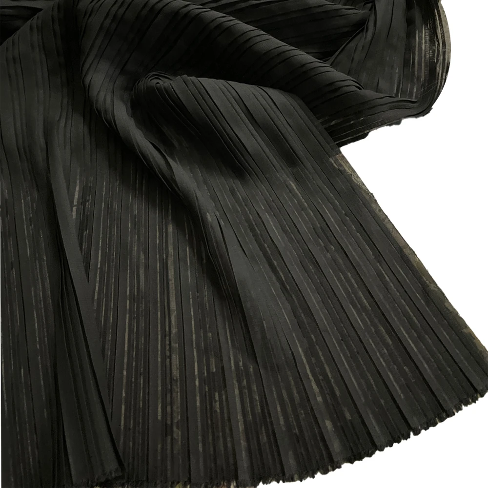 Black Ruffle Organ Pleated Pearl Chiffon Fabric Plisse fabric for Dress Skirt Costume Sewing Craft Materials 59