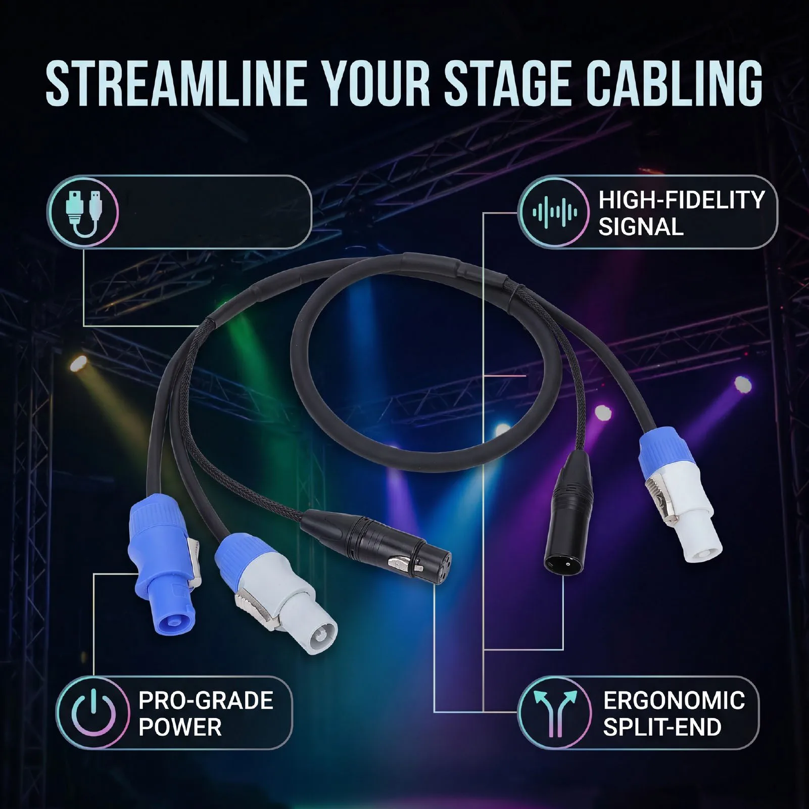 3 Pin Power Extension Cable for PowerCon Connectors 23AWG AC Power 3 Pin XLR Male Connector Female Connector Signal Combo Cable