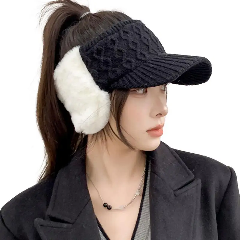 Ponytail Beanie Open Top Brim Beanie Daily Beanies Golf Tennis Hats Warm Winter Hat For Women Girls