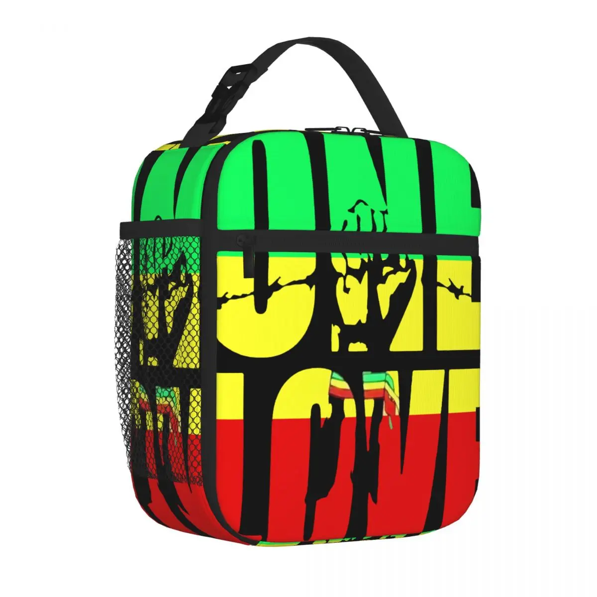 Hot Sale Bob Marley One Love Jamaica Splicing Color Work Lunch Bag Pet Snack Carry Large Lunch Bag