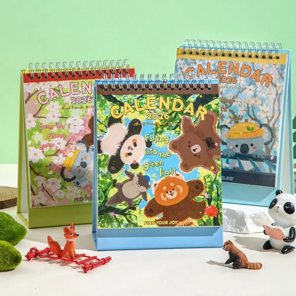 

Cartoon Animals Theme 2026 Desk Calendar Coil Binding One Month to View Tabletop Schedule Memo Notes Monthly & Daily Planner