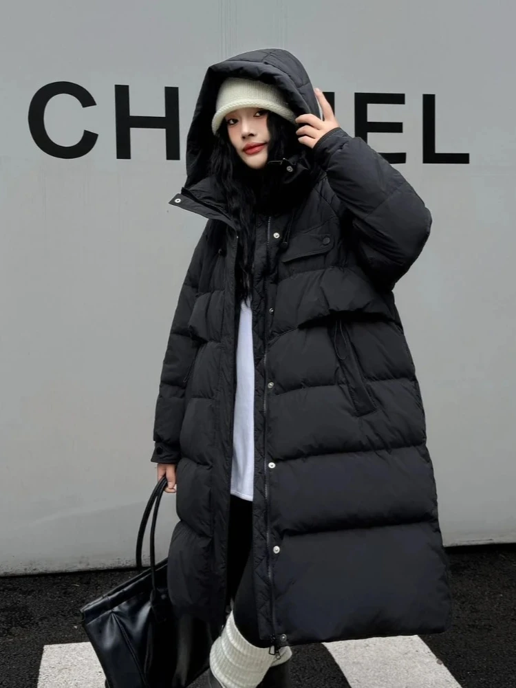Neue Herbst Winter Mit Kapuze Flauschigen Puffer Jacke Weibliche Neue Verdickt Warme Top Kleidung Frauen Lose Mid-länge Ente Unten mantel