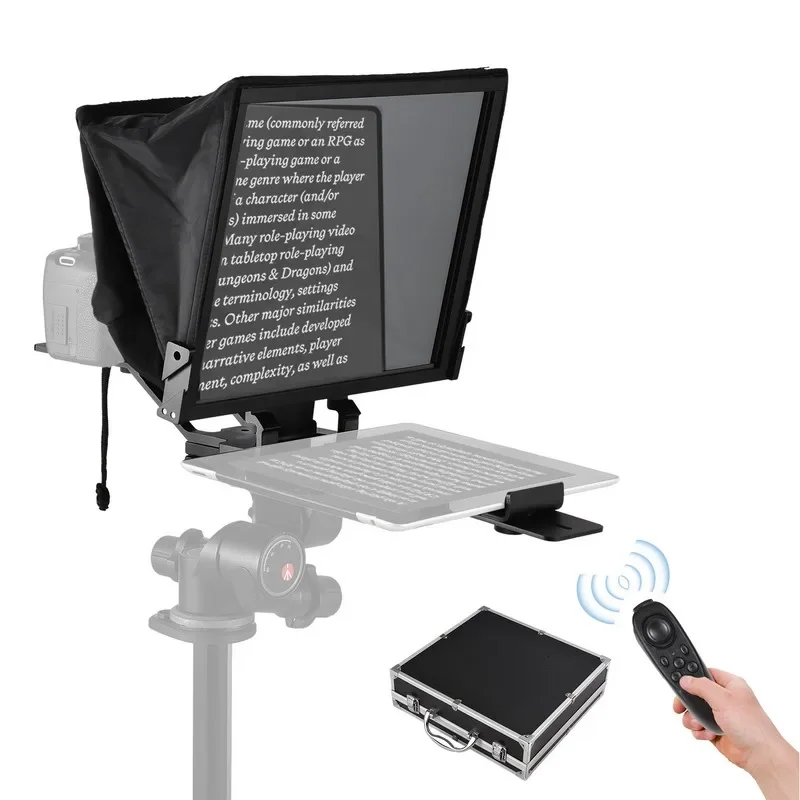 Portable Teleprompter 14-inche Universal Prompter with Dual Cold Shoe Mounts & 1/4in Threaded Hole