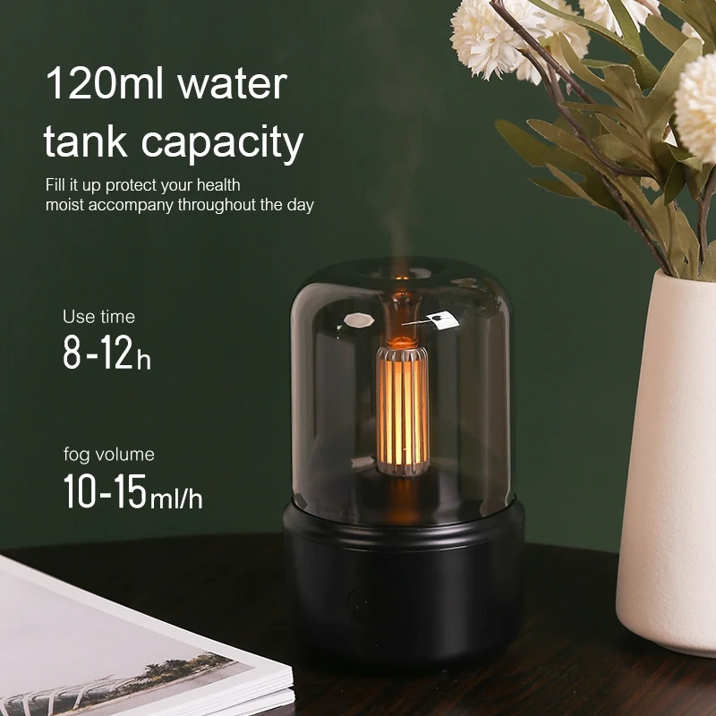 120ML Candlelight Aromas Diffuser USB Home Air Humidifier Cool Mist Maker Fogger Essential Oils LED Night Light Durable A