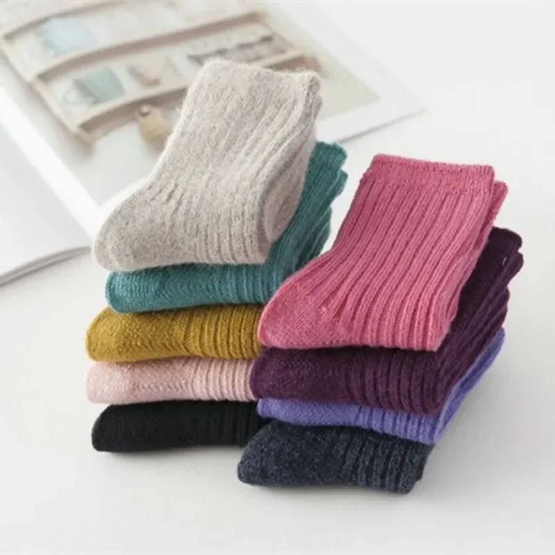 12pairs/Lot Winter Children Thick Socks Warm Wool Baby 2-12Year Girls Boys Solid