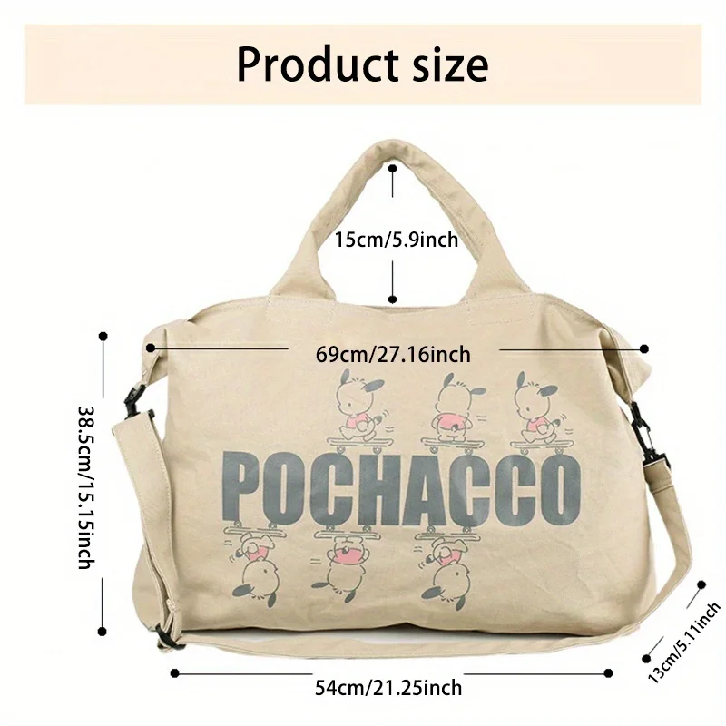 1 pcs Sanrio Cute Cartoon Large Capacity Canvas Tote Bag Commuter Fitness Bag Travel Shoulder Bag Unisex Tote Bag