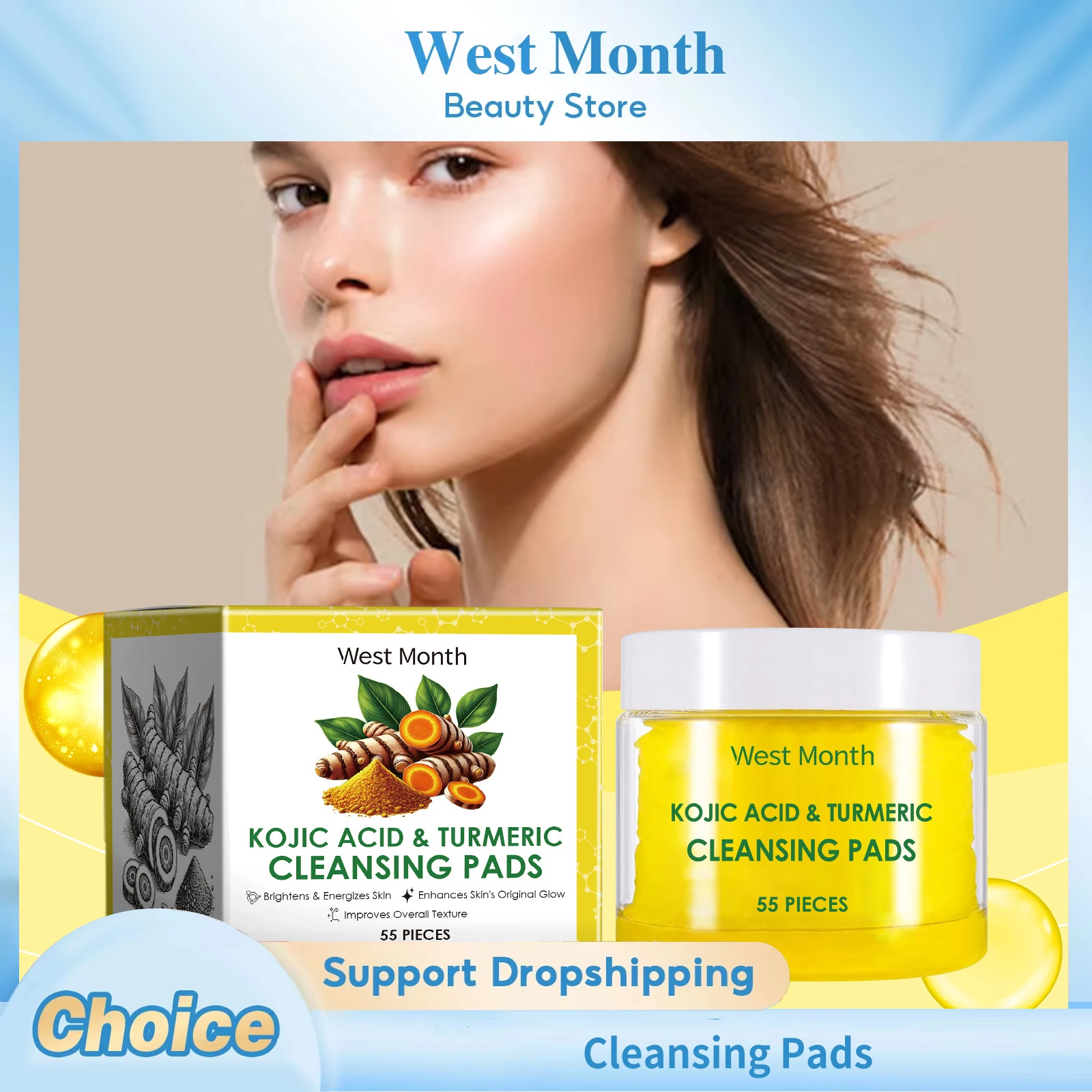 

Turmeric Kojic Acid Cleansing Pads Shrink Pores Brightening Whitening Soften Skin Smoothing Refreshing Facial Exfoliating Pads