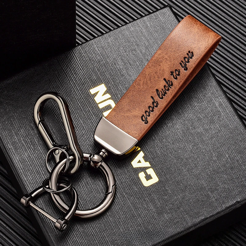 Customized LOGO Discolored Leather Keychain Laser Engrave Vintage Car Logo Key Chains Pendant Personalize High-end Keyring Gift