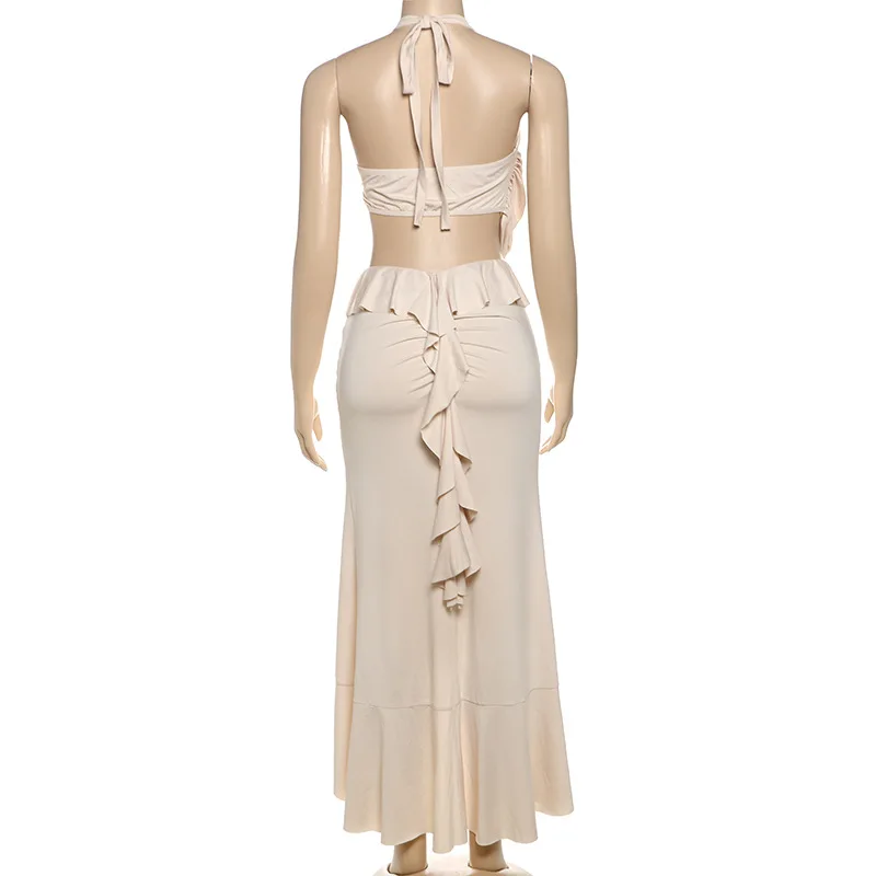 الصيف 2 قطعة مجموعة المرأة الاتجاه الجديد الرسن غير النظامية بروتيل + الخوخ الأرداف الكشكشة سبليت ماكسي التنانير مطابقة دعوى