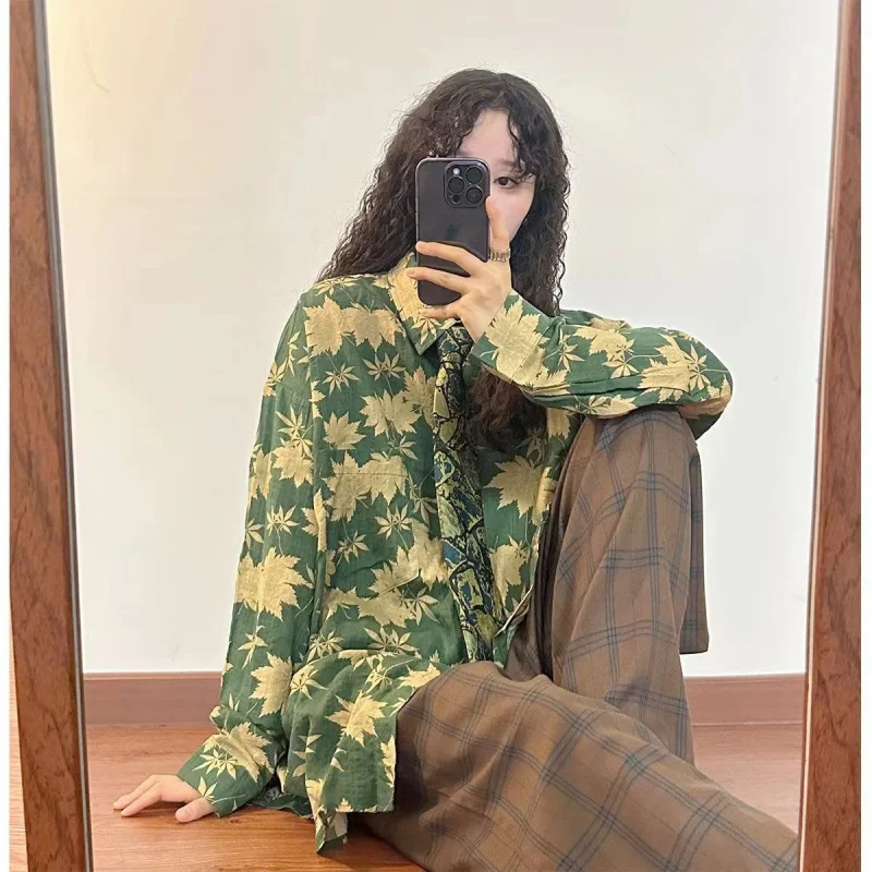 Spring And Autumn Vintage Blouses for Women Fashion 2025 Printed Long Sleeve Shirt Loose Tops Shirts Female Blouse