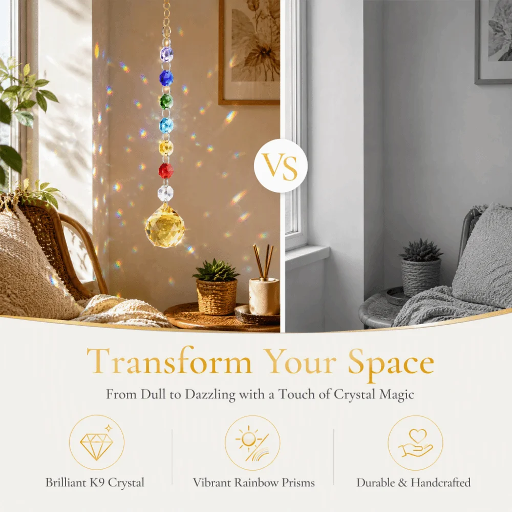Colorful Crystal Rainbow Suncatcher Yellow Color Handmade Prisms Hanging Pendant Decoration Hanging Decor
