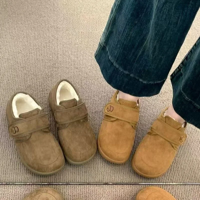 New Women's Fleece Lined Snow Boots Warm Bken Loafers Short Tube Winter Shoes Thick Bottom Round Head Low Heel Pure Color Boots
