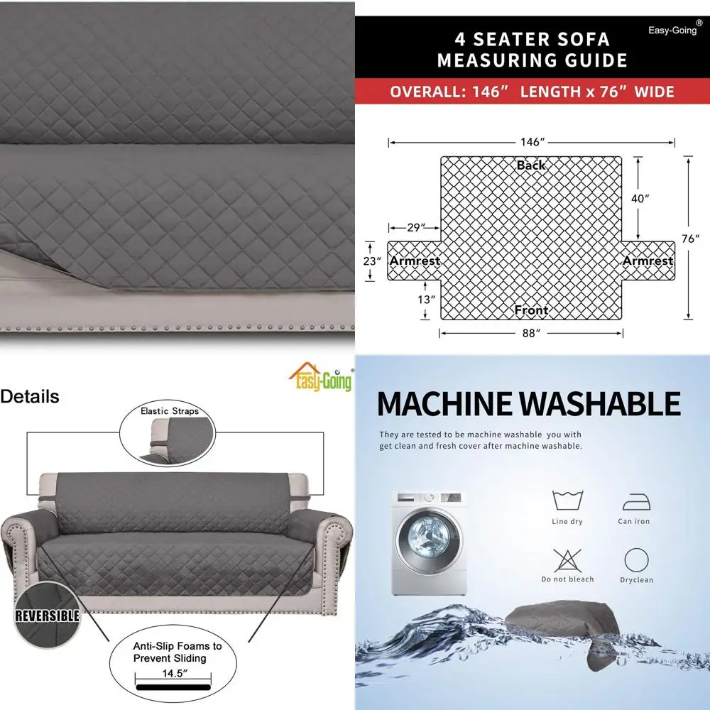 

Двусторонний чехол для дивана с 4 сиденьями, водостойкий, приятный для домашних животных, с пенопластовыми палочками и эластичными ремнями, серый/серый (большой XX)