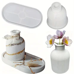 1/2pcs Vase Tray Silicone Mold, Oval Coaster Mold And Bottle Container Mold, Candy Container, Flower Pot, Gift, Home Decoration