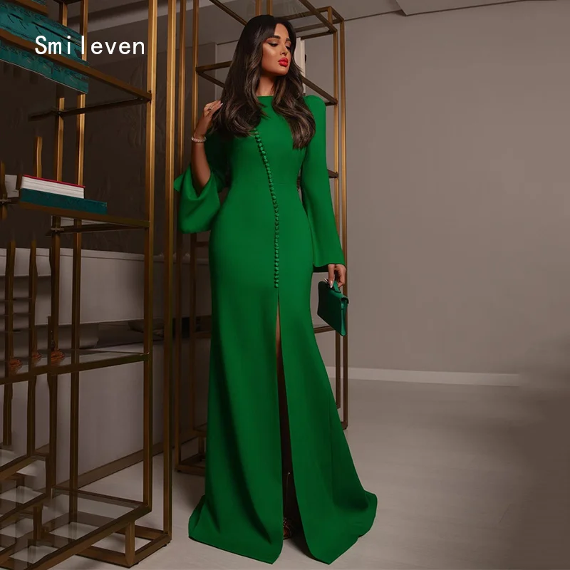 

Smileven Modern Green Mermaid Prom Dress Scoop Party Gowns Slit Full Sleeve Occassion Dress Customized 2026