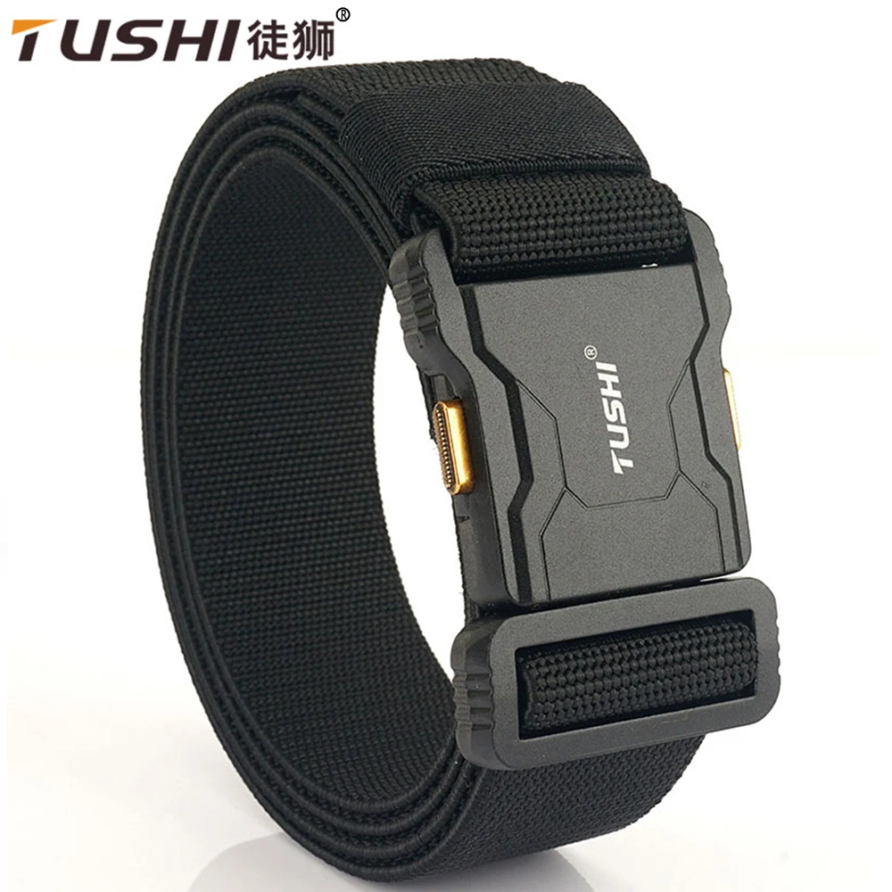 TUSHI New Unisex Elastic Belt Aluminium Alloy Quick Release Buckle Tough Stretch Nylon Men's Military Tactical Belt Accessories