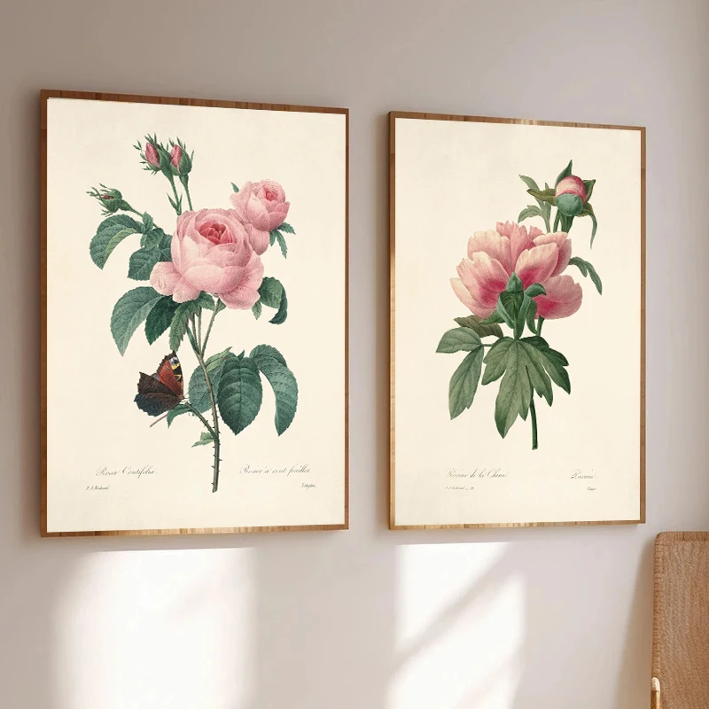 Retro Literary Atmosphere Camellia Rose Chrysanthemum Canvas Printing Poster French Flower Room Aesthetic Wall Art Home Decor