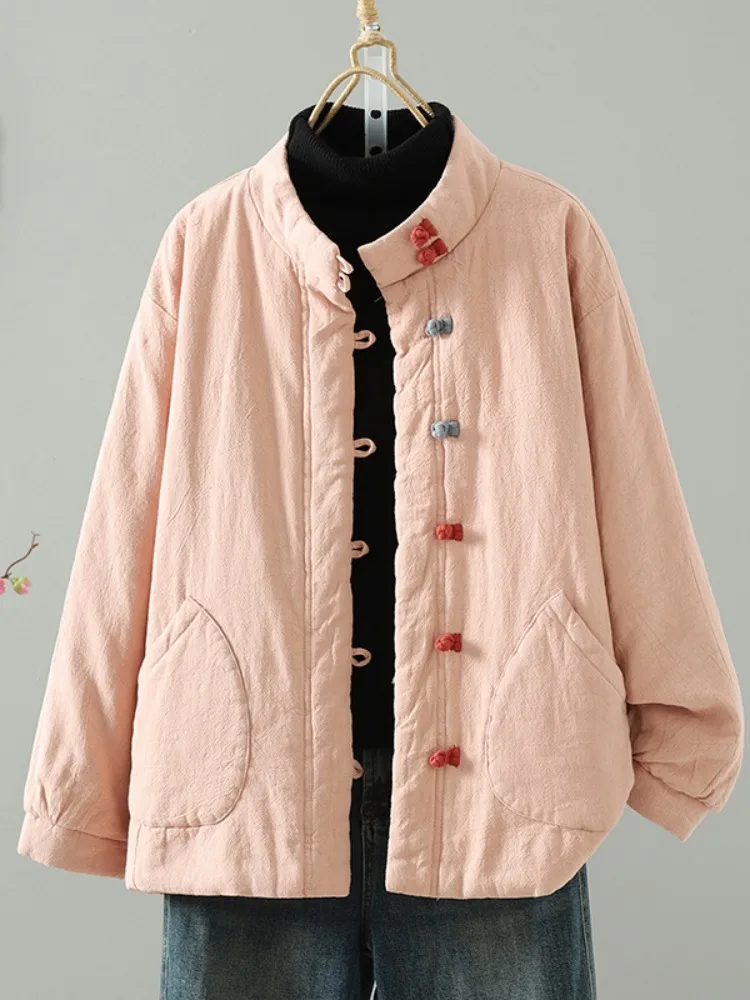 

Retro Chinese Sle Thiened Cotton Jaet Women's Stand Collar Buttoned ZenInspired Cotton Coat Warm Top Cotton Liner