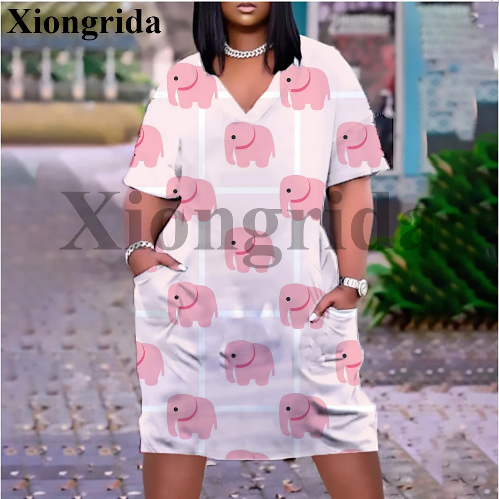 Robe graphique d'éléphant avec poche pour femmes, mode Animal imprimé en 3D, chemise à manches courtes, t-shirts longs décontractés, robe de plage ample, nouvelle collection