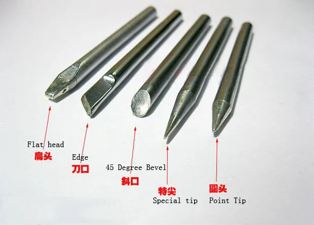 30W/40W/60W Silver Tone Taper 45 Degree Bevel / Point Soldering Solder Iron Tip 5 Pcs
