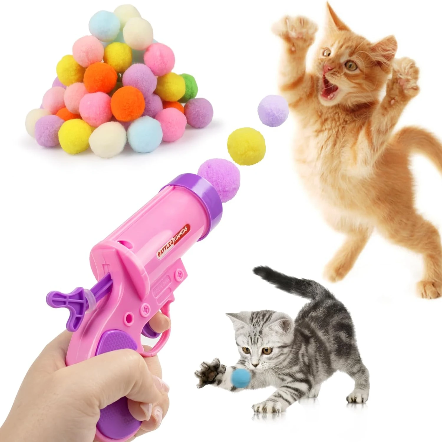 

Colorful and Exciting Soft Plush Pom Pom Balls - Fun and Stimulating Toy for Interactive Cat Play - Engaging Ball Launcher to Ke