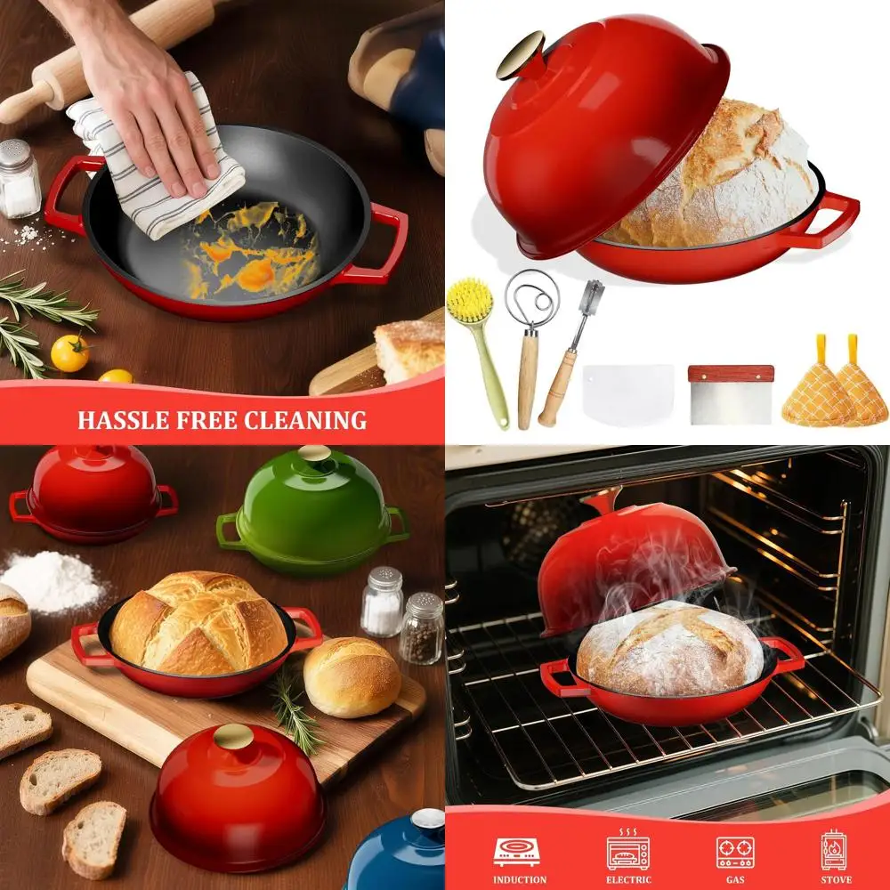 

Чугунная форма для выпечки хлеба с эмалированным покрытием, вместимость 5 кварт, идеальная корочка, для использования в духовке до 500 градусов ° F, Классический красный