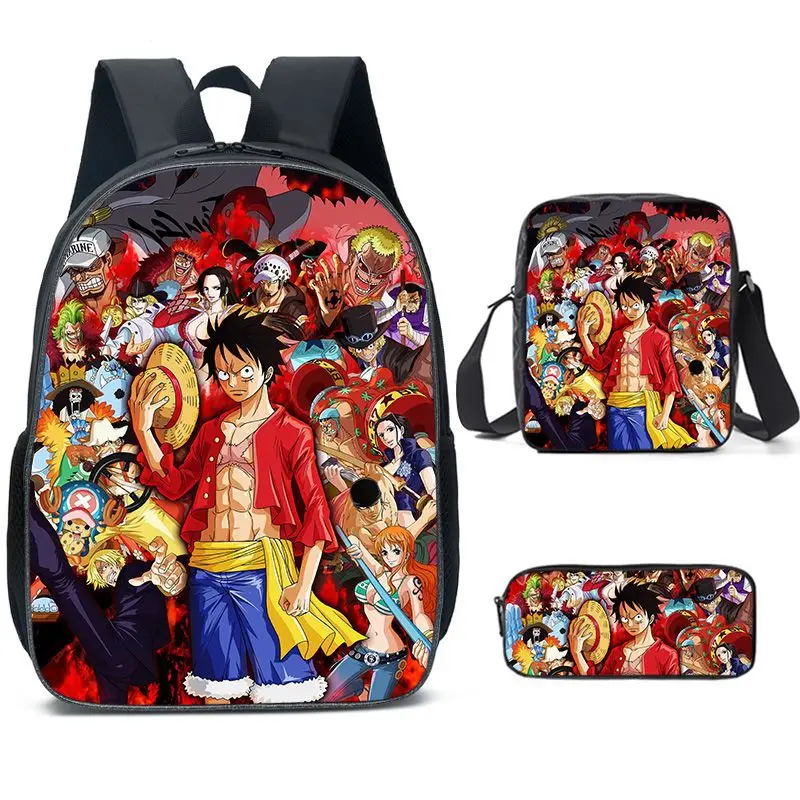 3PC-SET One Piece Luffy Schoolbag Recharged Backpack Student One Piece Backpack Boys Girls Anime Cartoon School Bag Mochila