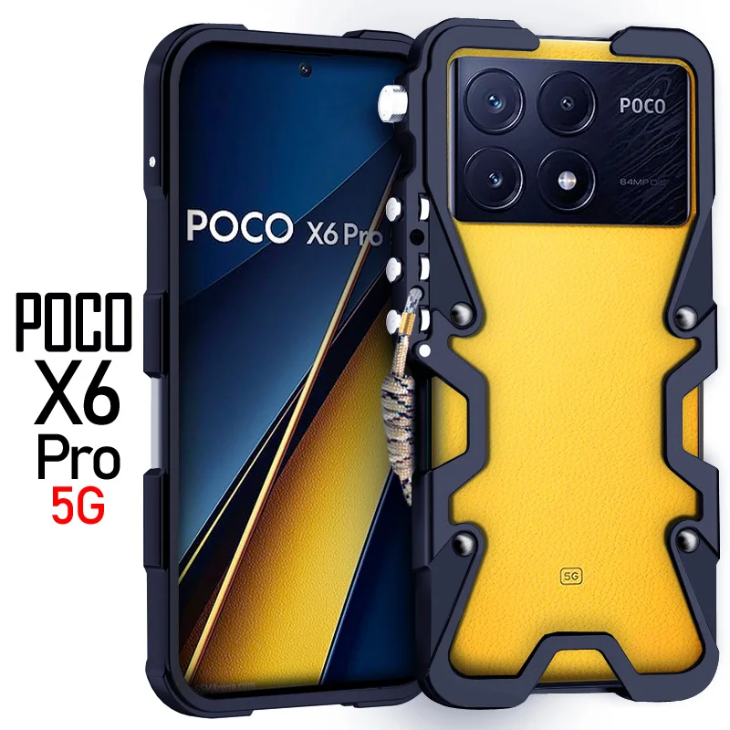 

Luxury Armor Metal Aluminum Phone Cases Bumper For Poco F5 X6 X5 M6 Pro Neo Cover Mechanical Purely Handmade Skull Case