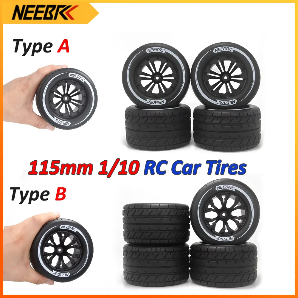 NEEBRC 4PCS 115mm RC Rubber Tires 12mm Hex Skidproof Wheel Tyre for 1/10 RC Car Buggy Truck HPI HSP Savage XS TM Flux LRP Parts