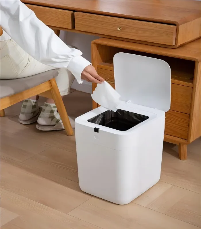 Large ABS Plastic Garbage Bin Self-Packing Sensor Dustbin with Lid Smart Food Waste Bin with 6-Month Trash Bags for Office Use