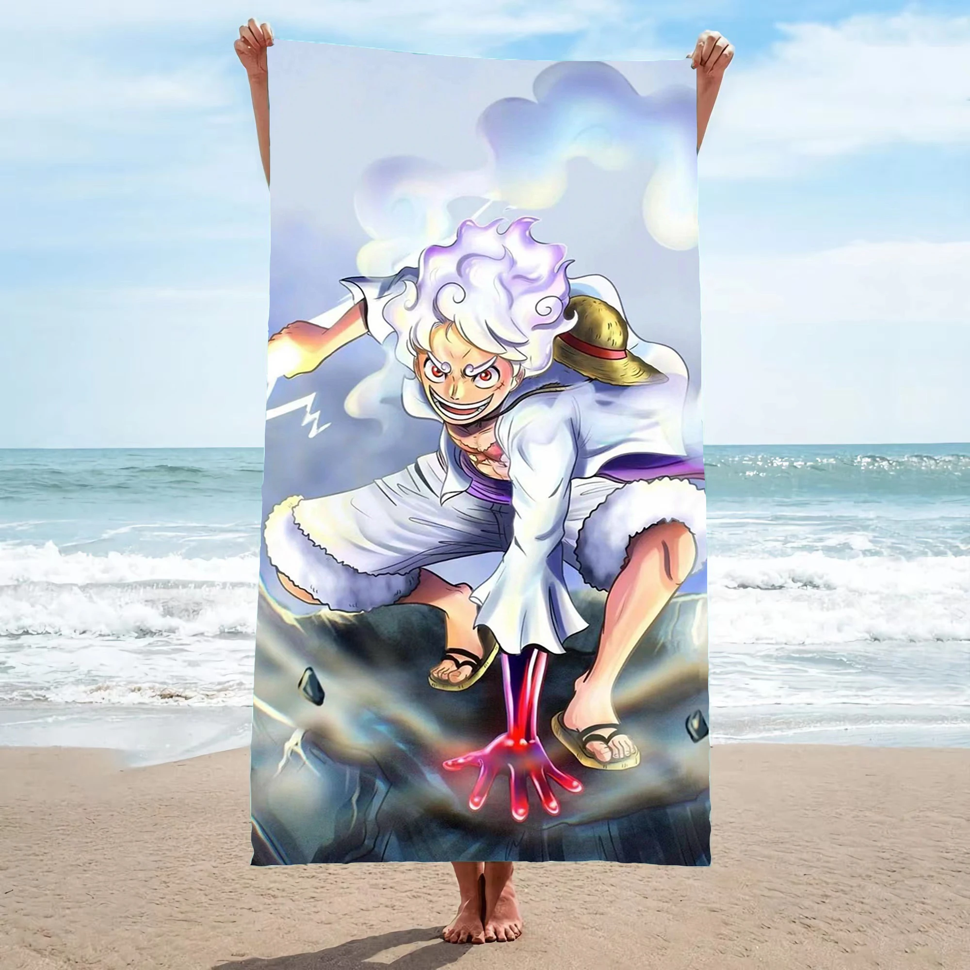 Cartoon Beach Towels Monkey D Luffy Gear 5 Quick Dry Microfiber Fashionable Exquisite Girl Cute Children Soft Skin-Friendly