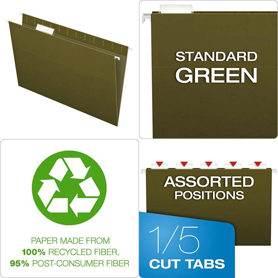 

Подвесные папки из переработанной переработки Pendaflex Legal Size Standard Green 1/5 Cut 25/BX 81622 — идеально подходят для организации документов в офисе и