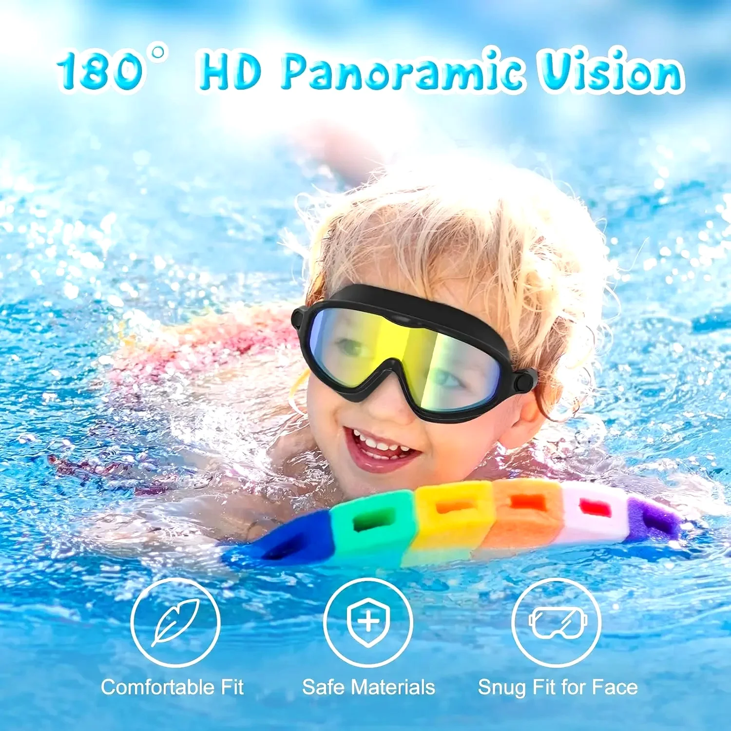 Swim Goggles 2 Pack, Anti-Fog UV Protection Wide View Swimming Goggles for  3-15 Youth Boys Girls view 2