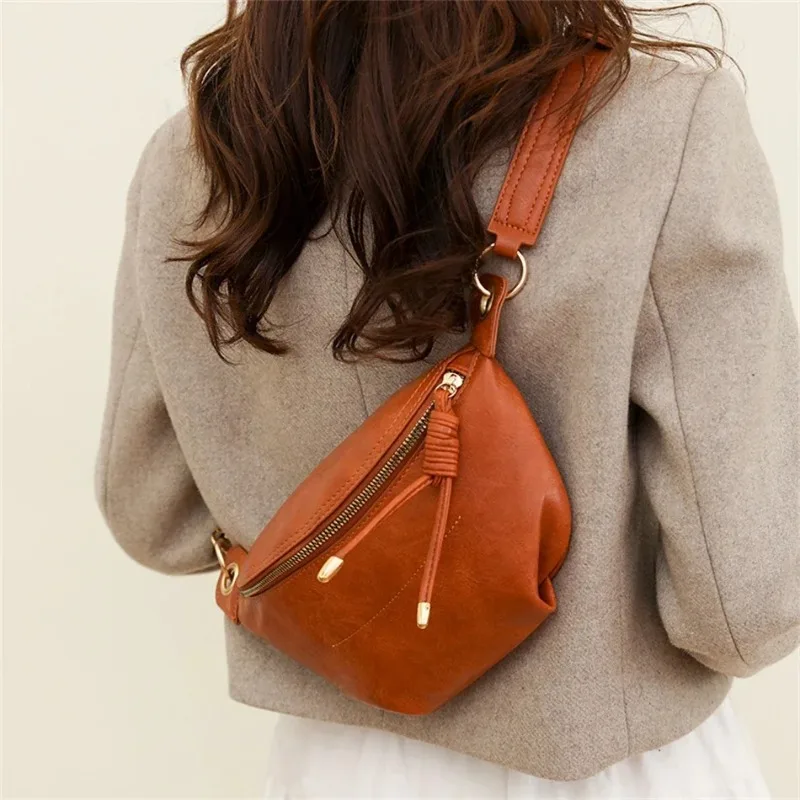 New Solid Color Women Waist Packs PU Leather Fanny Belt Bags Fashion Chain Crossbody Bag Pouch High Quality Ladies Handbag